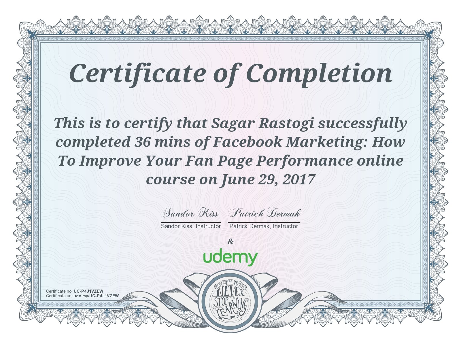 udemy facebook certification by sagar rastogi